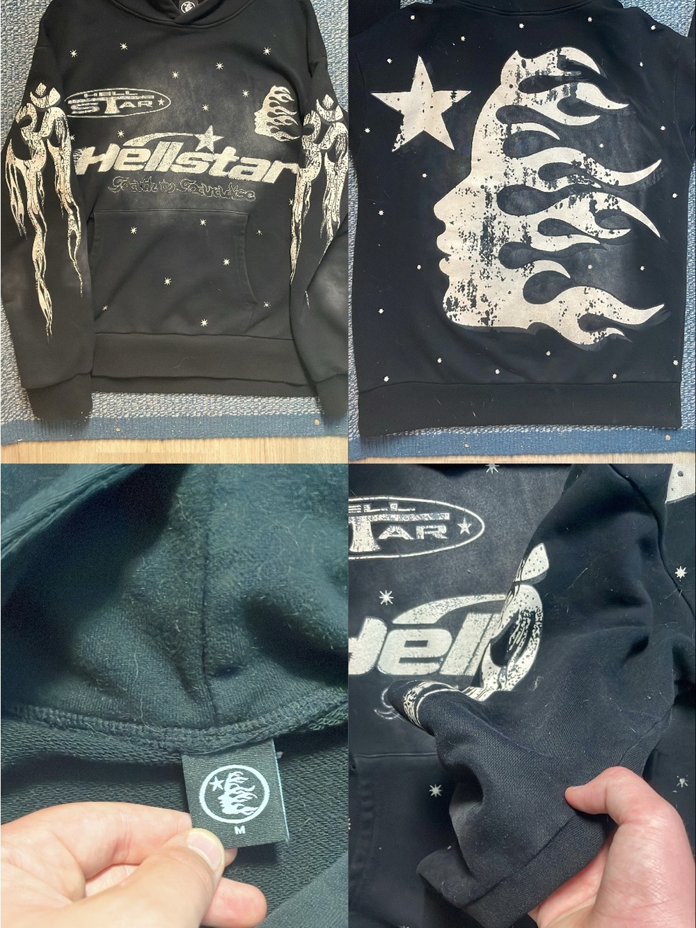 Hellstar Men’s Black Graphic Hoodie with Flame & Star Print